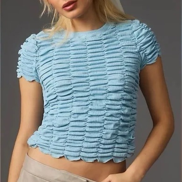 Anthropologie Tops - Anthropologie Light Blue Textured Crop Top